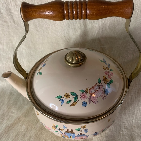 International China Company Stoneware “Heartland” Ceramic, brass and wood kettle - Picture 2 of 7